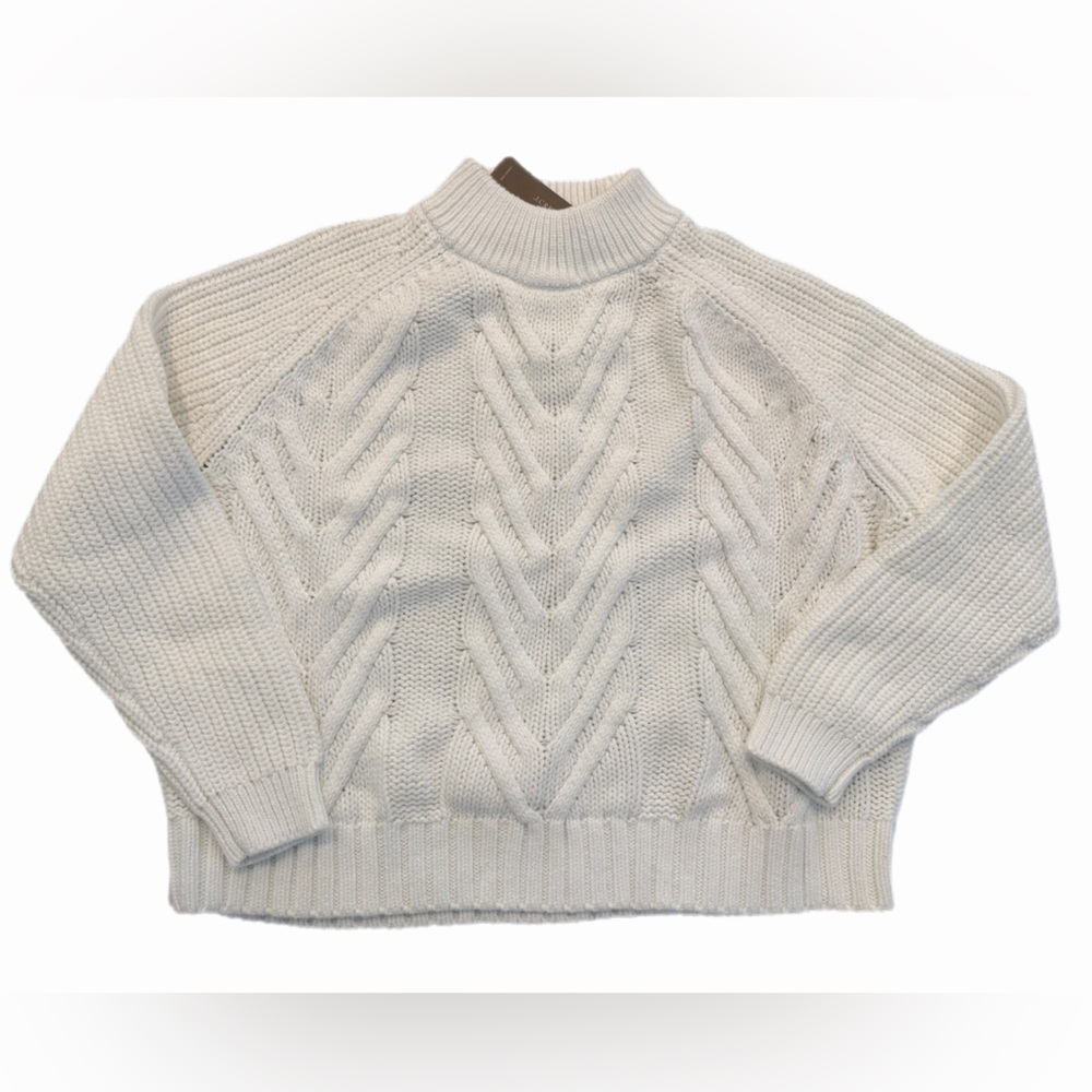 NWT J.Crew Cable Knit 100% Cotton Women's Sweater - White - Size XXS